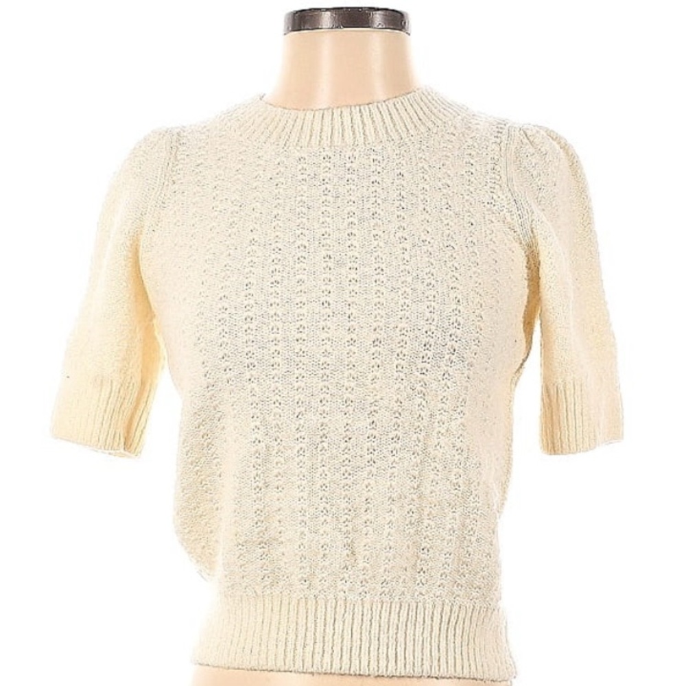 COS • Knit Short Sleeve Wool Blend Sweater Top Cream/Iovry